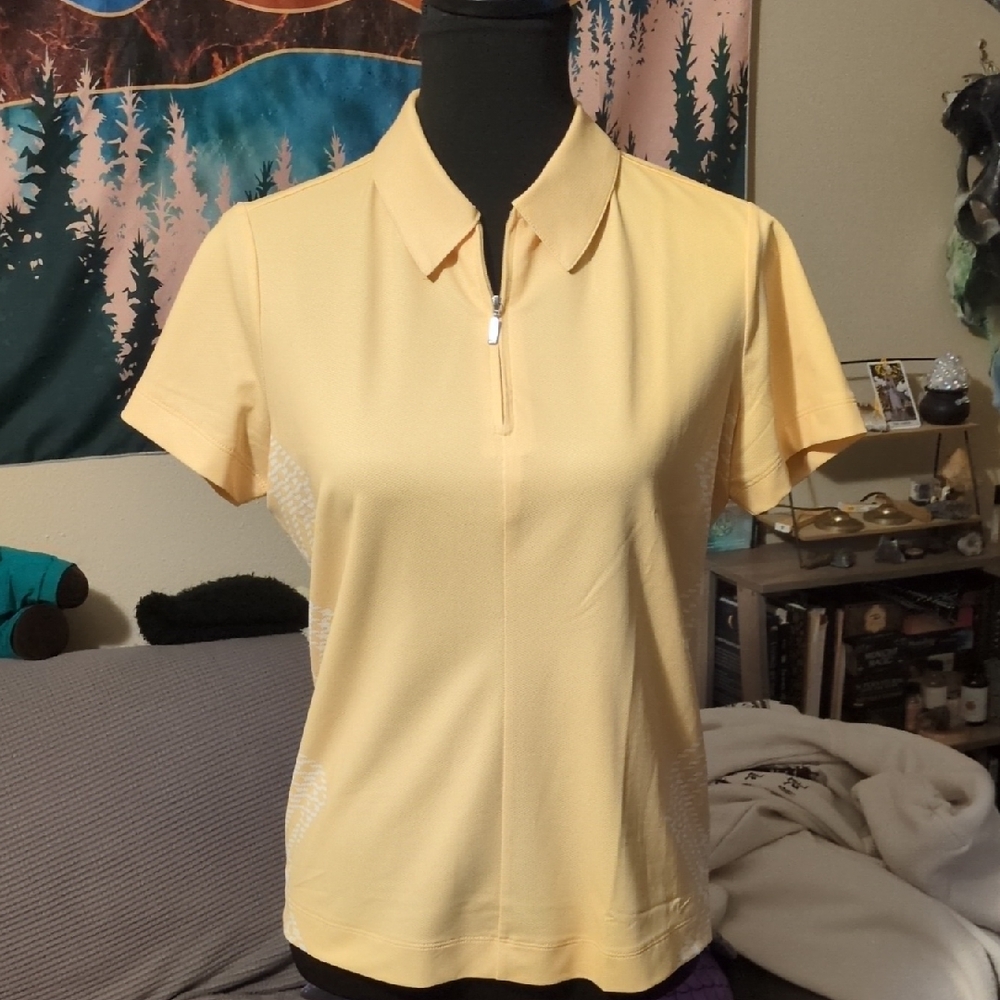 Nike Golf Fit Dry Yellow Shirt With White Pattern Sz Sm NWT
